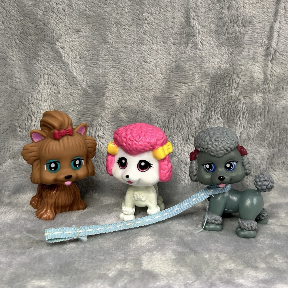 Barbie My Pet Pals Chic‎ Boutique Dog Figures Lot of 3 Poodle Yorkie w Leash